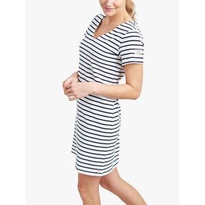 Joules Riviera Classic Navy White Striped V Neck Cotton Dress 12 Large